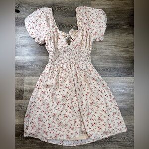 Dee elly‎ Dress Womens Sz:M Cream Peach Floral NWT Mini Cottagecore Babydoll